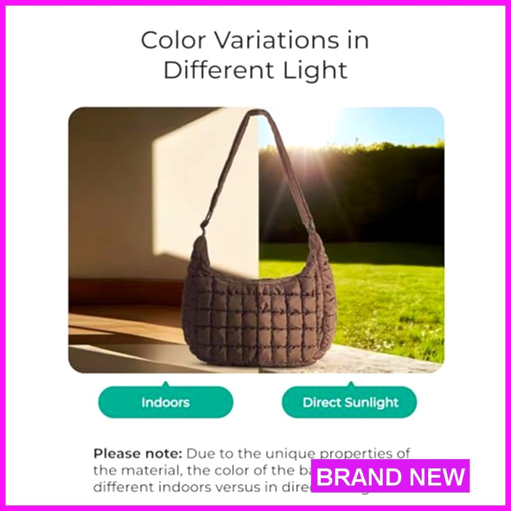 Quilted Puffy Crossbody Hobo Bag Adjustable Strap Compact Shoulder Handbag - Picture 6 of 7